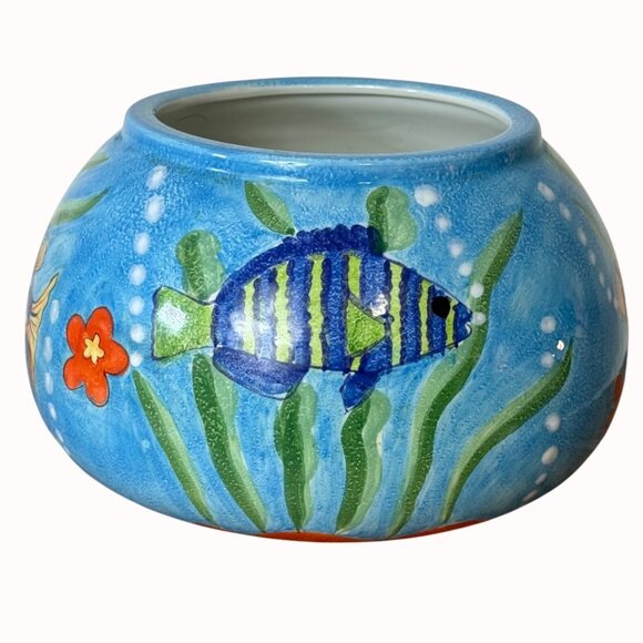 Tropical Ocean Fish Bowl Planter Coastal Beach House Decor Sea Art By Jay Import - Picture 4 of 16